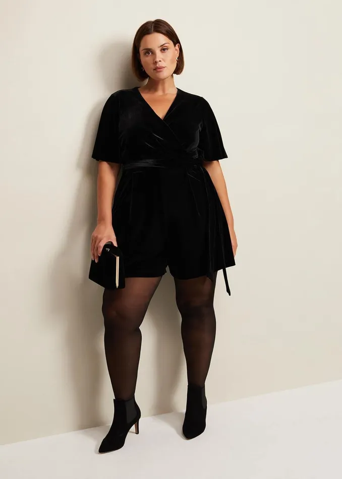 Women Phase Eight Jumpsuits Holly Black Velvet Playsuit Black