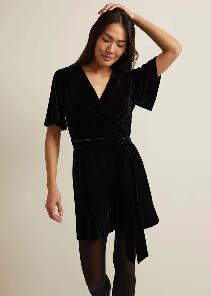 Women Phase Eight Jumpsuits Holly Black Velvet Playsuit Black