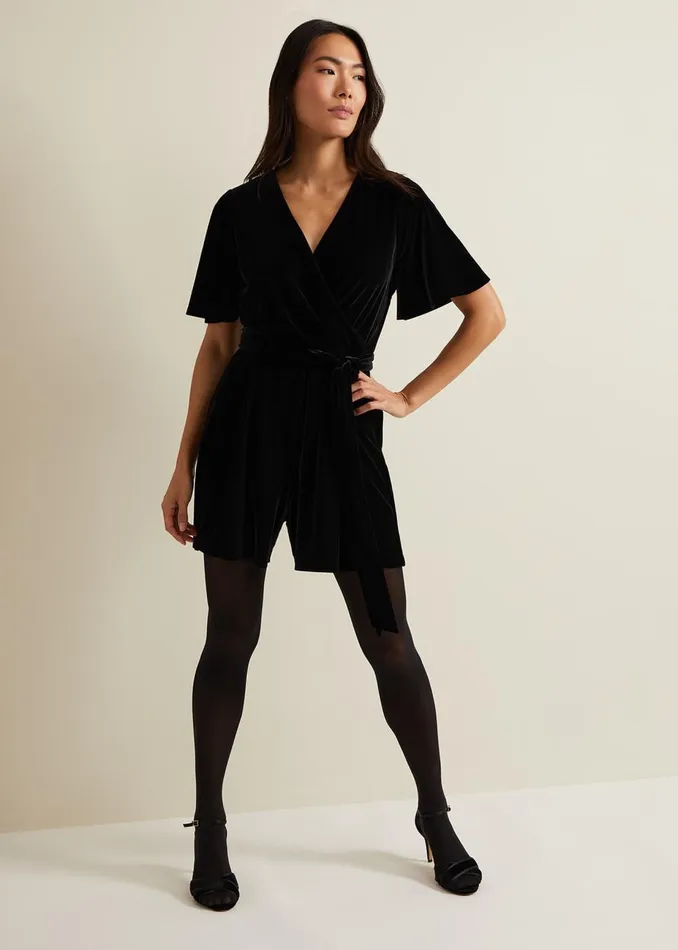 Women Phase Eight Jumpsuits Holly Black Velvet Playsuit Black