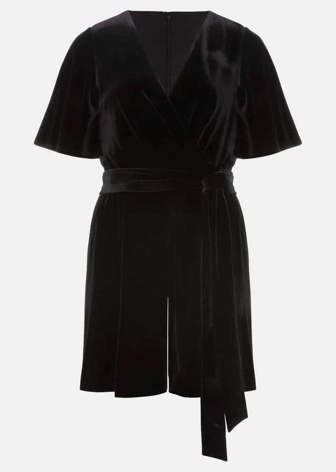 Women Phase Eight Jumpsuits Holly Black Velvet Playsuit Black