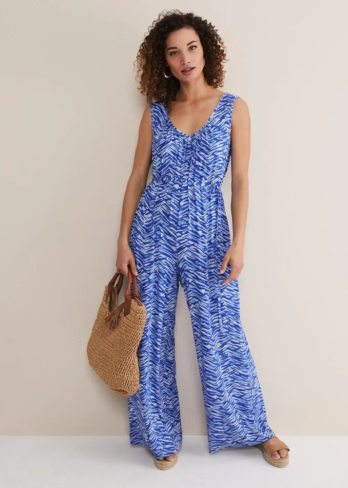 Women Phase Eight Jumpsuits Juliana Zebra Print Jersey Jumpsuit Blue