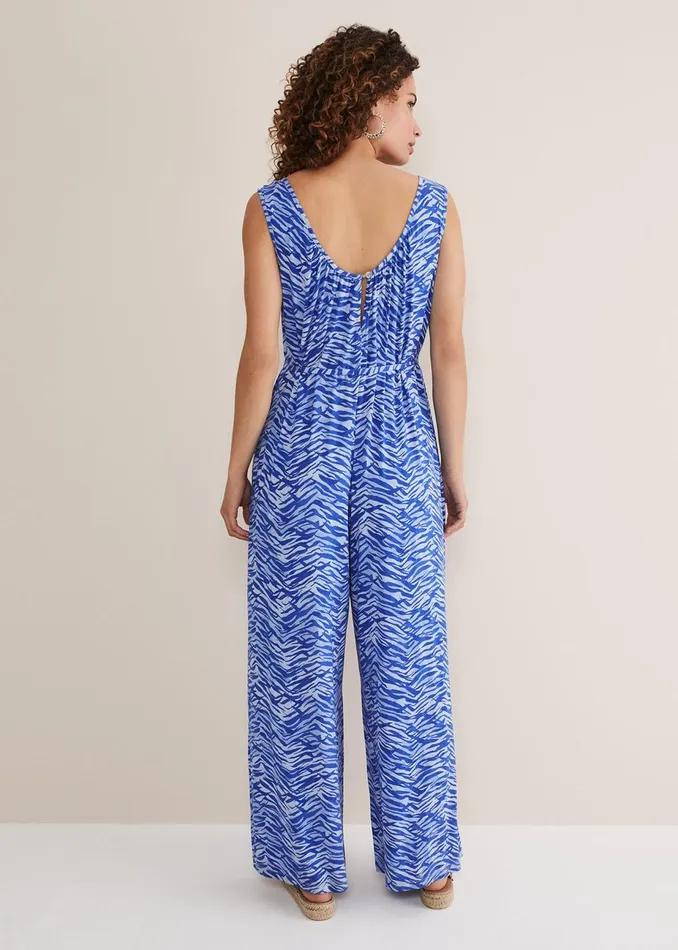 Women Phase Eight Jumpsuits Juliana Zebra Print Jersey Jumpsuit Blue