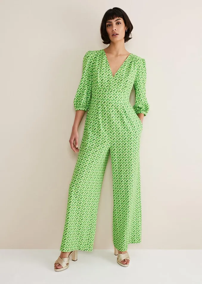 Women Phase Eight Jumpsuits Lacey Geo Wide Leg Jumpsuit Green