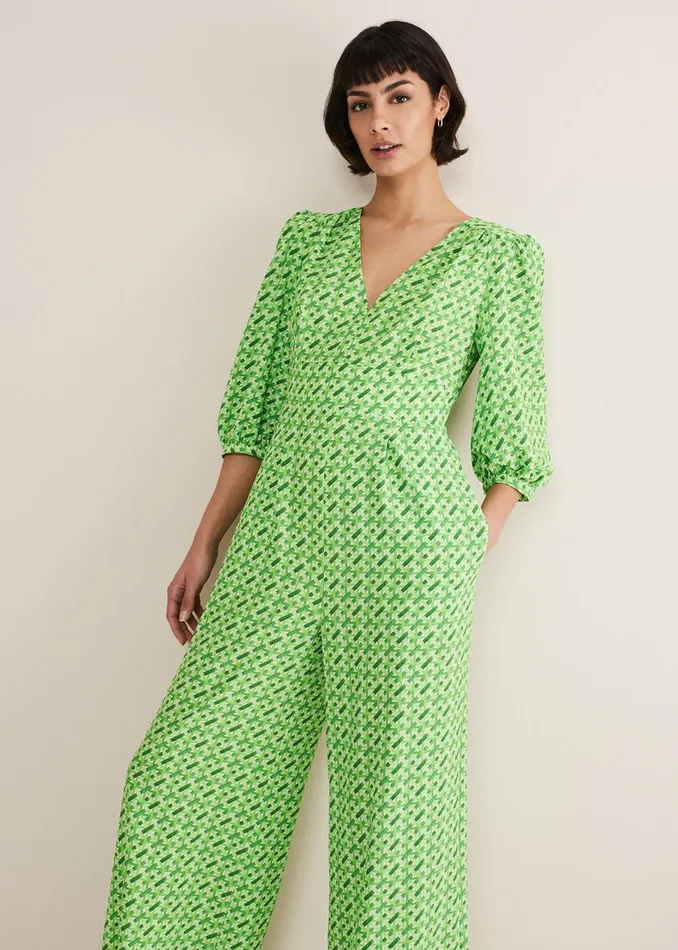 Women Phase Eight Jumpsuits Lacey Geo Wide Leg Jumpsuit Green