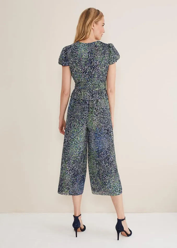 Women Phase Eight Jumpsuits Leora Wrap Printed Plisse Jumpsuit Navymulti