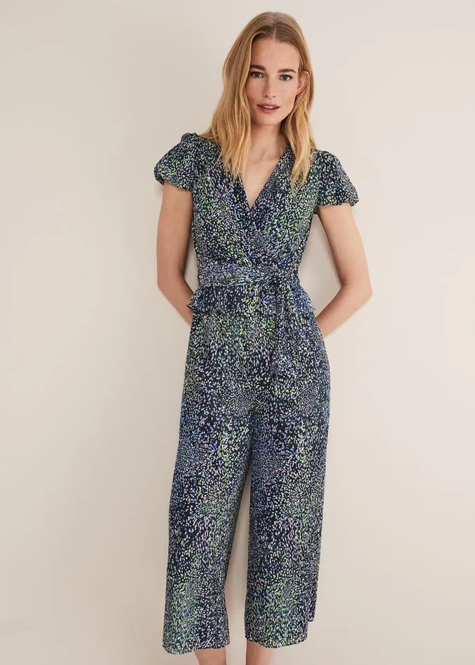 Women Phase Eight Jumpsuits Leora Wrap Printed Plisse Jumpsuit Navymulti