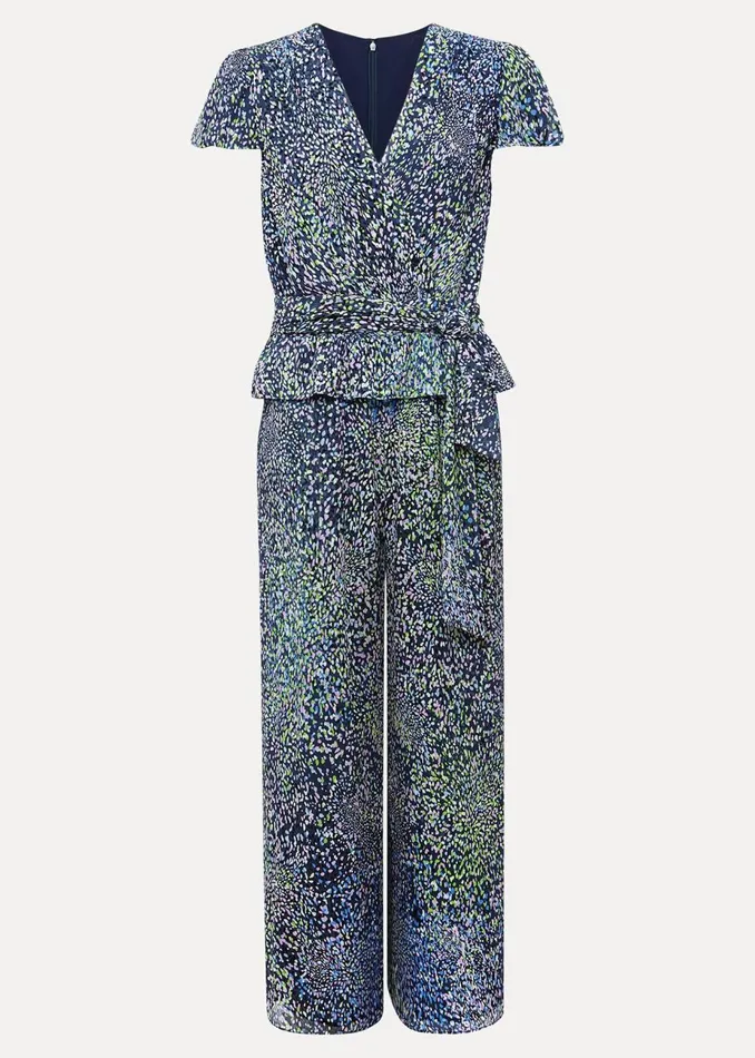 Women Phase Eight Jumpsuits Leora Wrap Printed Plisse Jumpsuit Navymulti