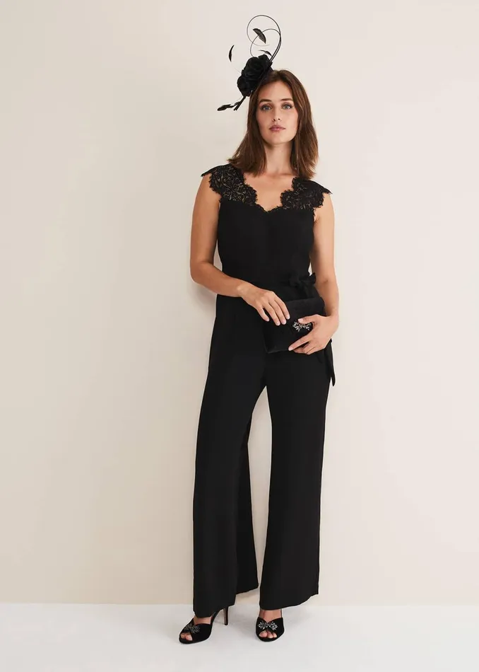Women Phase Eight Jumpsuits Lia Sleeveless Lace Detail Jumpsuit Black