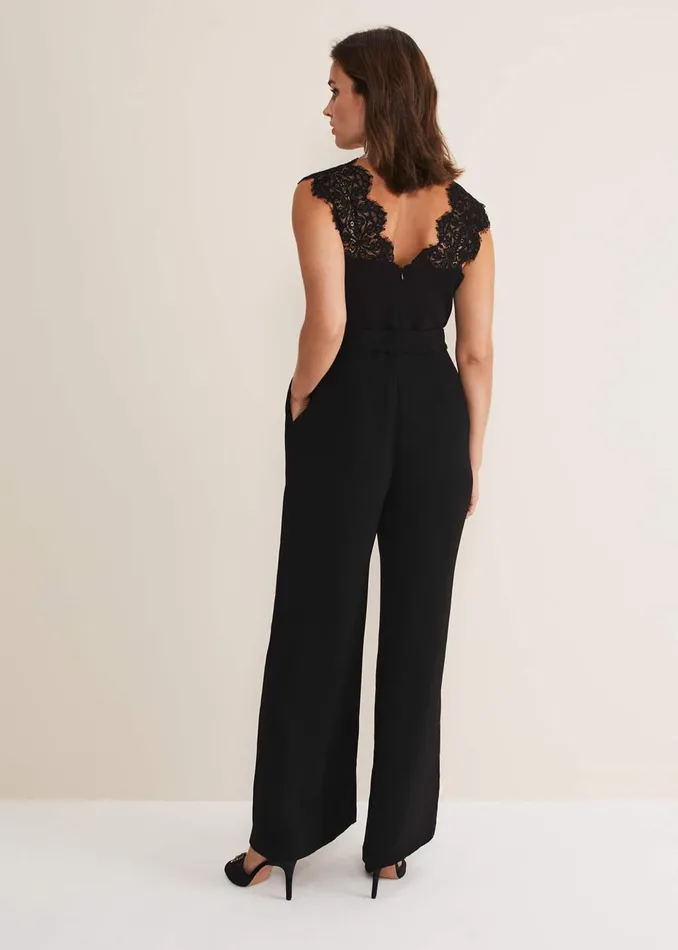 Women Phase Eight Jumpsuits Lia Sleeveless Lace Detail Jumpsuit Black