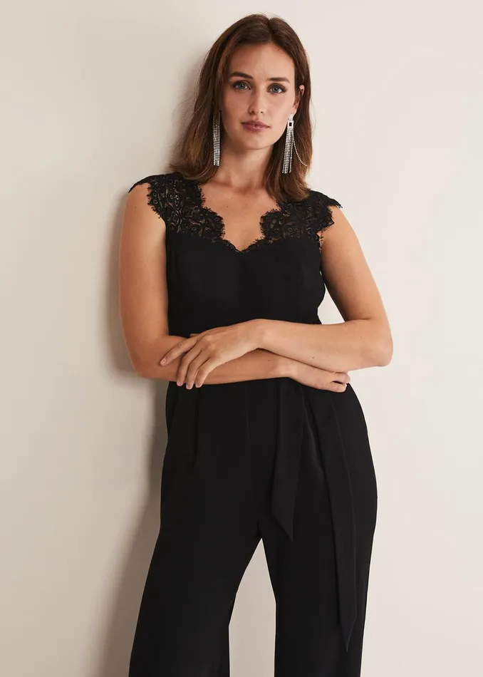Women Phase Eight Jumpsuits Lia Sleeveless Lace Detail Jumpsuit Black
