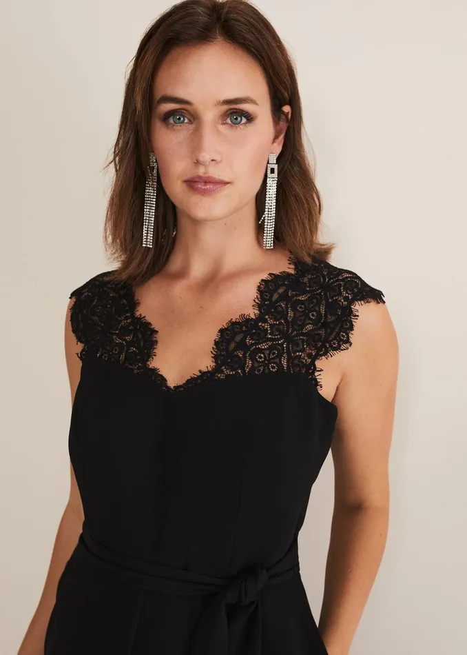 Women Phase Eight Jumpsuits Lia Sleeveless Lace Detail Jumpsuit Black