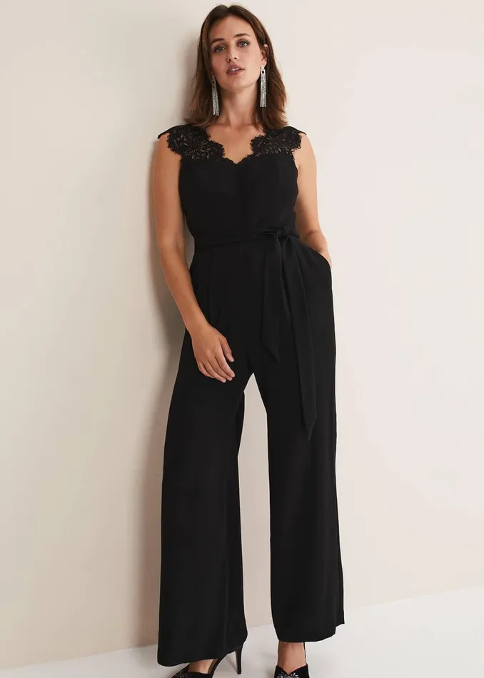 Women Phase Eight Jumpsuits Lia Sleeveless Lace Detail Jumpsuit Black