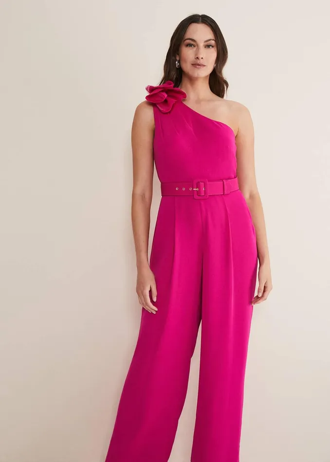 Women Phase Eight Jumpsuits Luisa One Shoulder Jumpsuit Magenta Pink