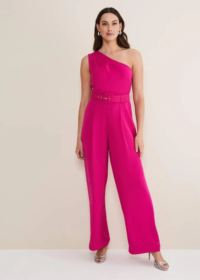 Women Phase Eight Jumpsuits Luisa One Shoulder Jumpsuit Magenta Pink