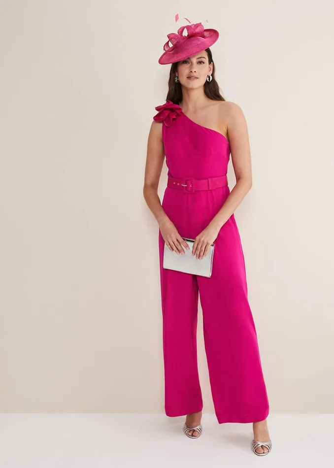 Women Phase Eight Jumpsuits Luisa One Shoulder Jumpsuit Magenta Pink