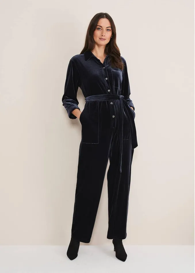 Women Phase Eight Jumpsuits Nala Velvet Jumpsuit Charcoal