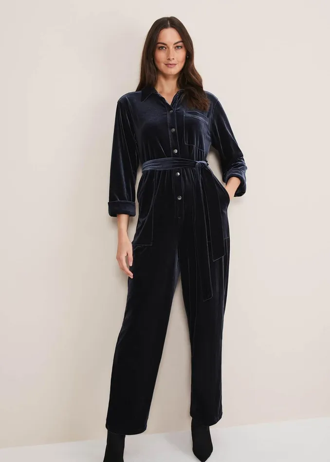 Women Phase Eight Jumpsuits Nala Velvet Jumpsuit Charcoal