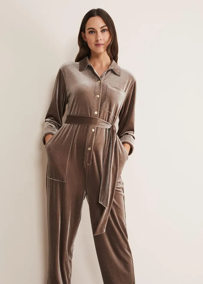 Women Phase Eight Jumpsuits Nala Velvet Jumpsuit Mushroom
