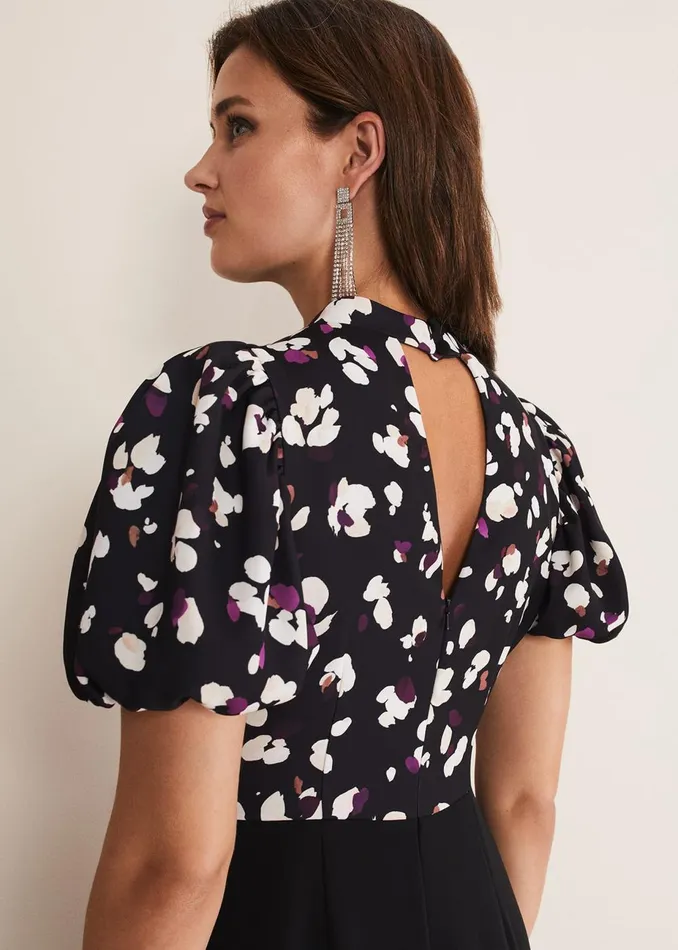 Women Phase Eight Jumpsuits Paulina Puff Sleeve Animal Jumpsuit Blackmulti