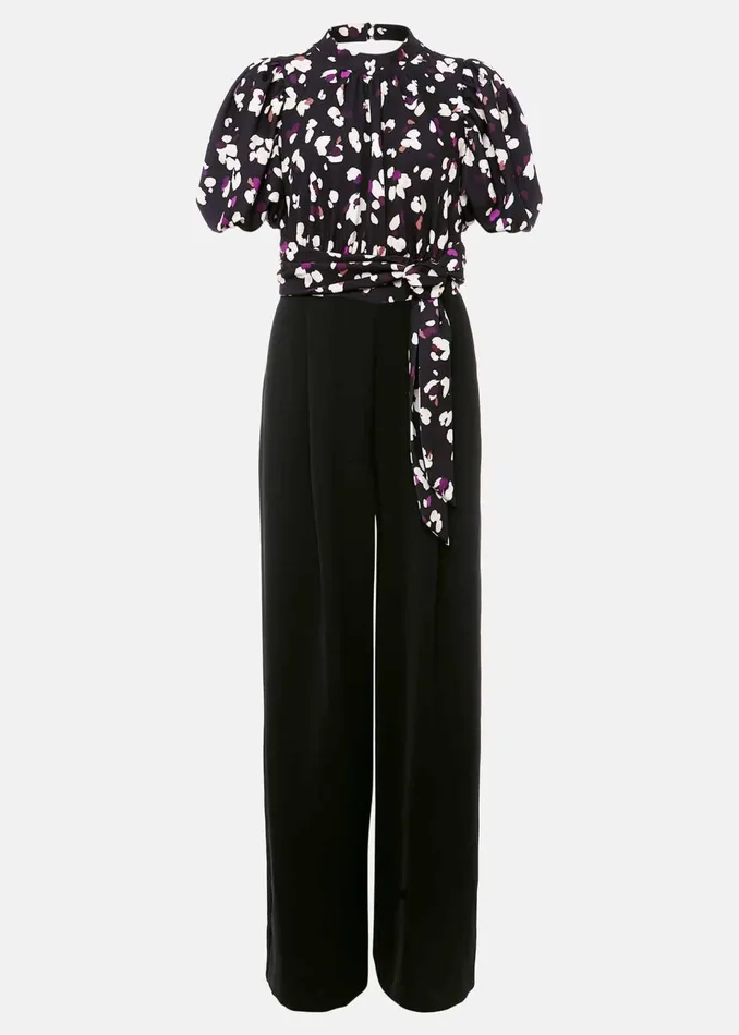 Women Phase Eight Jumpsuits Paulina Puff Sleeve Animal Jumpsuit Blackmulti