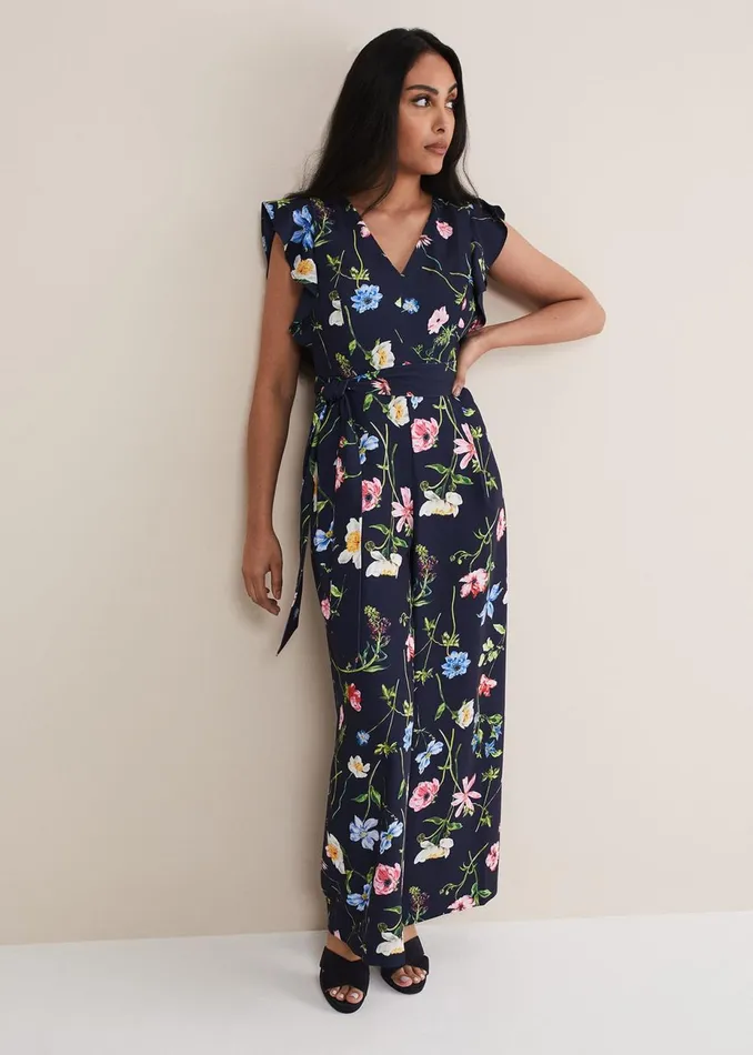 Women Phase Eight Jumpsuits Petite Kallie Floral Wide Leg Jumpsuit Navymulti