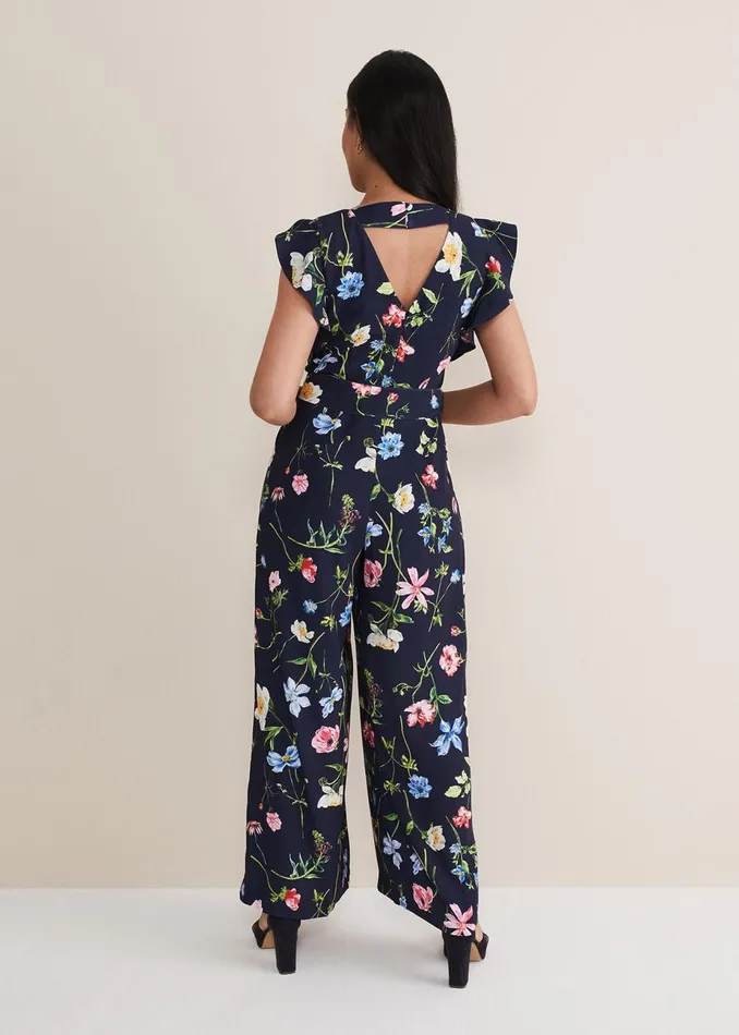 Women Phase Eight Jumpsuits Petite Kallie Floral Wide Leg Jumpsuit Navymulti