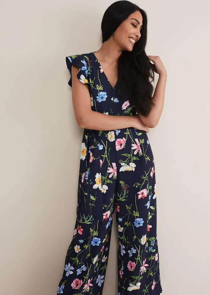 Women Phase Eight Jumpsuits Petite Kallie Floral Wide Leg Jumpsuit Navymulti