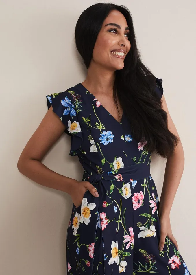 Women Phase Eight Jumpsuits Petite Kallie Floral Wide Leg Jumpsuit Navymulti