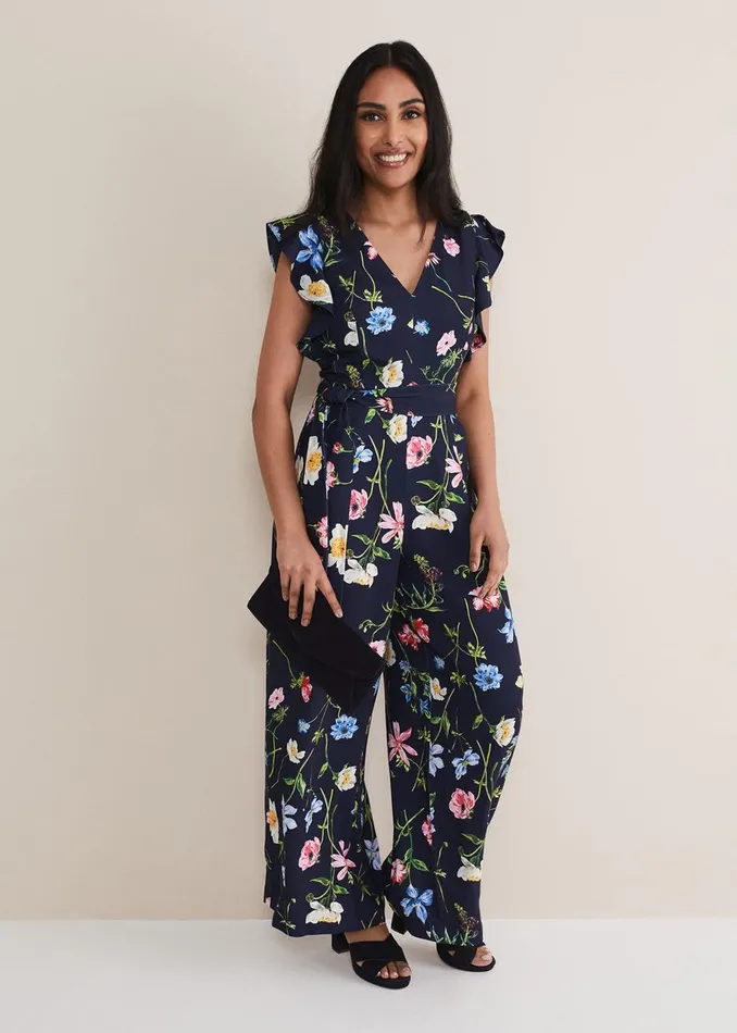 Women Phase Eight Jumpsuits Petite Kallie Floral Wide Leg Jumpsuit Navymulti