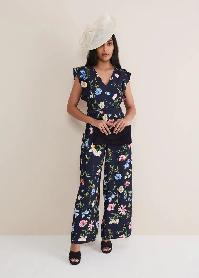 Women Phase Eight Jumpsuits Petite Kallie Floral Wide Leg Jumpsuit Navymulti