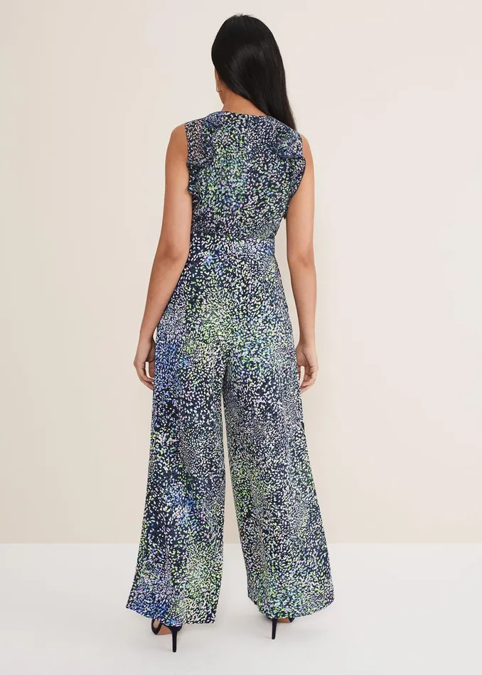 Women Phase Eight Jumpsuits Petite Maggie Ruffle Printed Jumpsuit Navy Multi