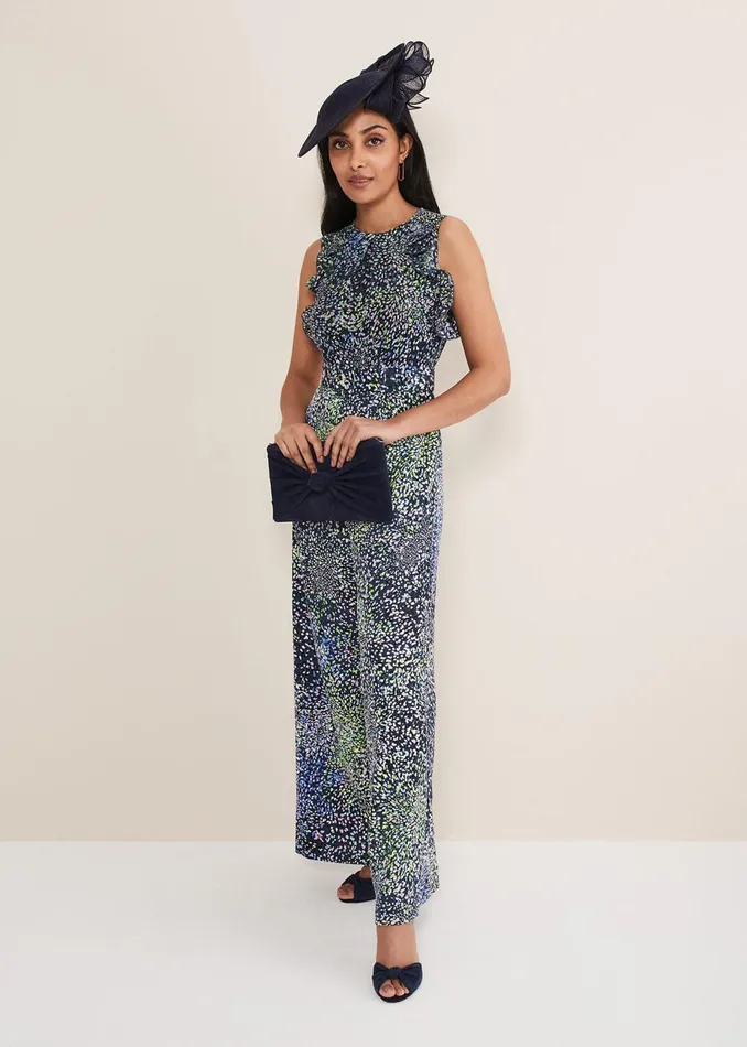 Women Phase Eight Jumpsuits Petite Maggie Ruffle Printed Jumpsuit Navy Multi