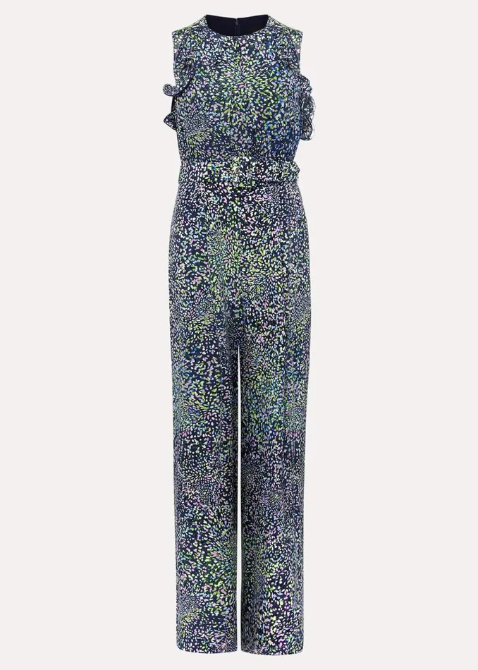 Women Phase Eight Jumpsuits Petite Maggie Ruffle Printed Jumpsuit Navy Multi