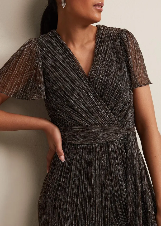 Women Phase Eight Jumpsuits Petite Stella Bronze Plisse Jumpsuit Metallic