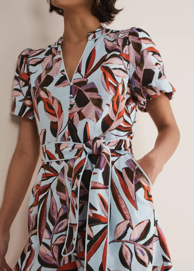 Women Phase Eight Jumpsuits Vivian Linen Leaf Print Playsuit Aquamulti