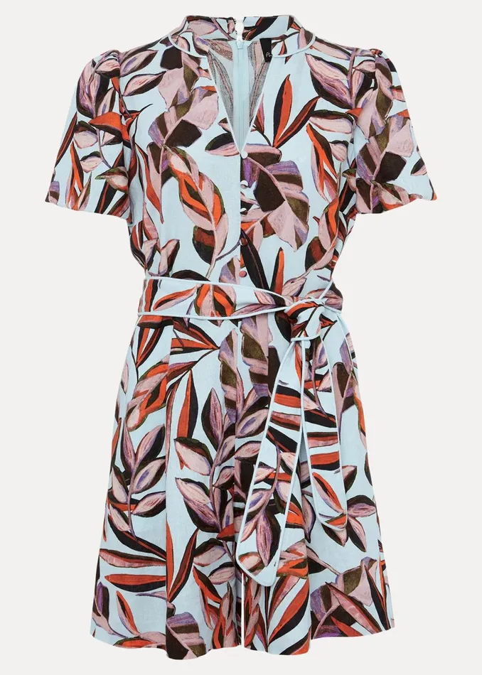 Women Phase Eight Jumpsuits Vivian Linen Leaf Print Playsuit Aquamulti