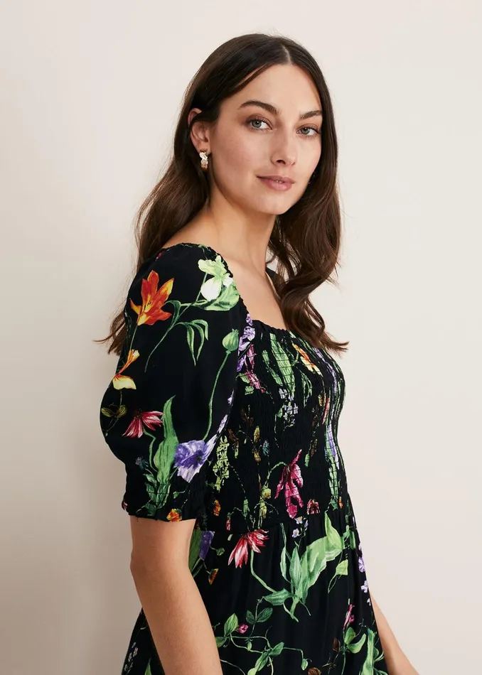 Women Phase Eight Jumpsuits Zaylah Floral Shirred Waist Jumpsuit Black