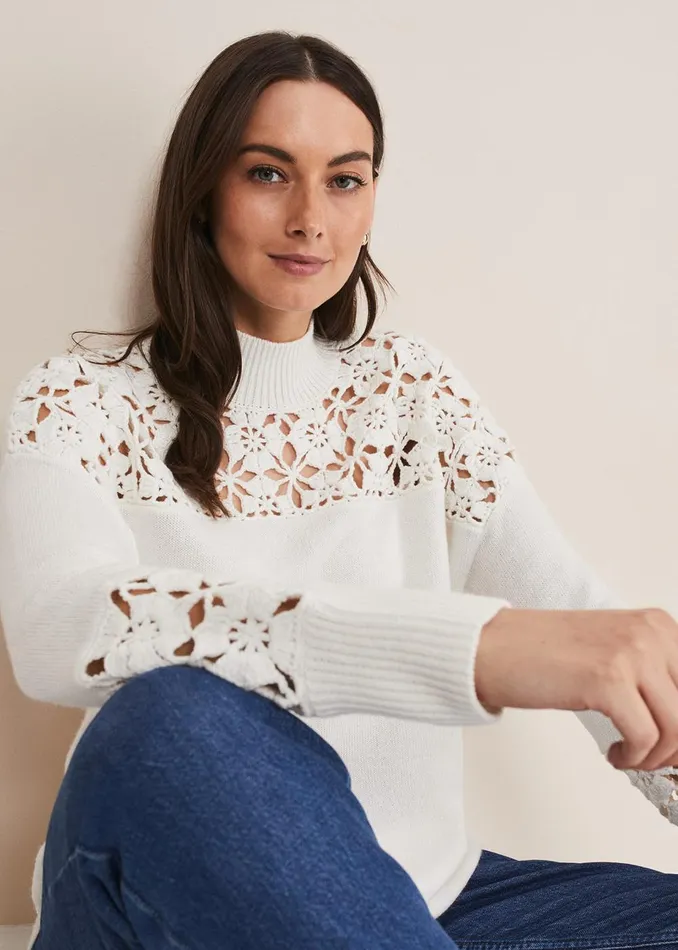 Women Phase Eight Knitwear Adley Crochet Knit Winter White