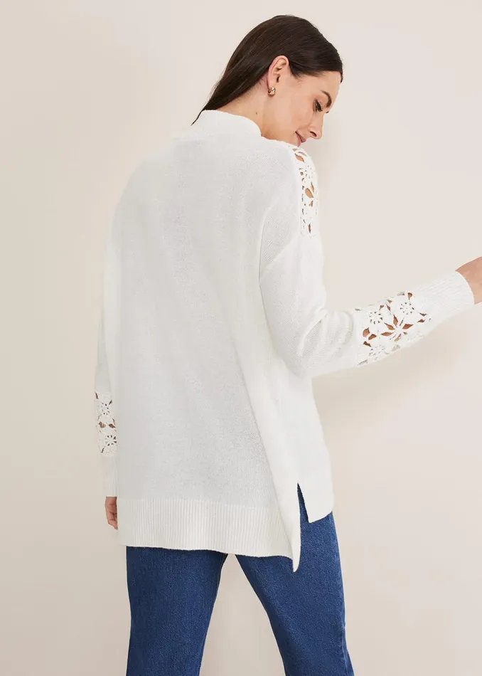 Women Phase Eight Knitwear Adley Crochet Knit Winter White