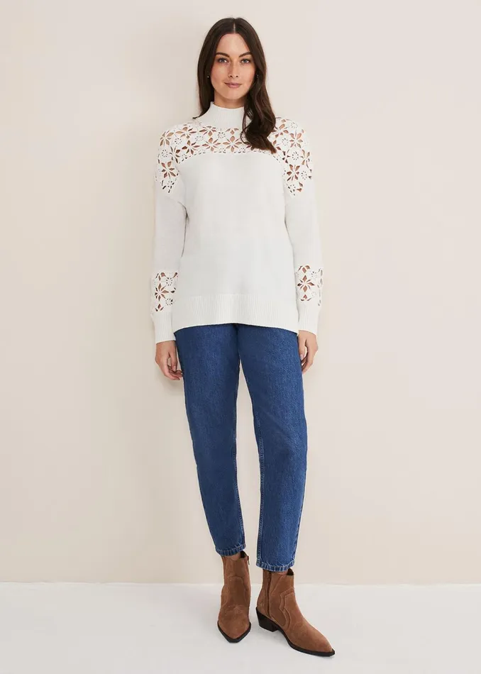 Women Phase Eight Knitwear Adley Crochet Knit Winter White