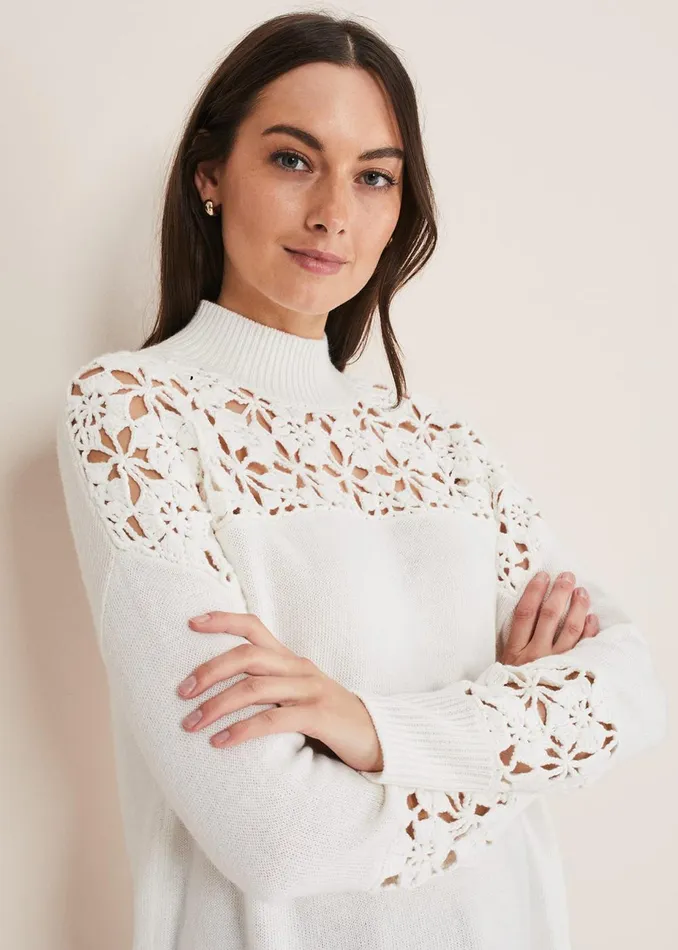 Women Phase Eight Knitwear Adley Crochet Knit Winter White