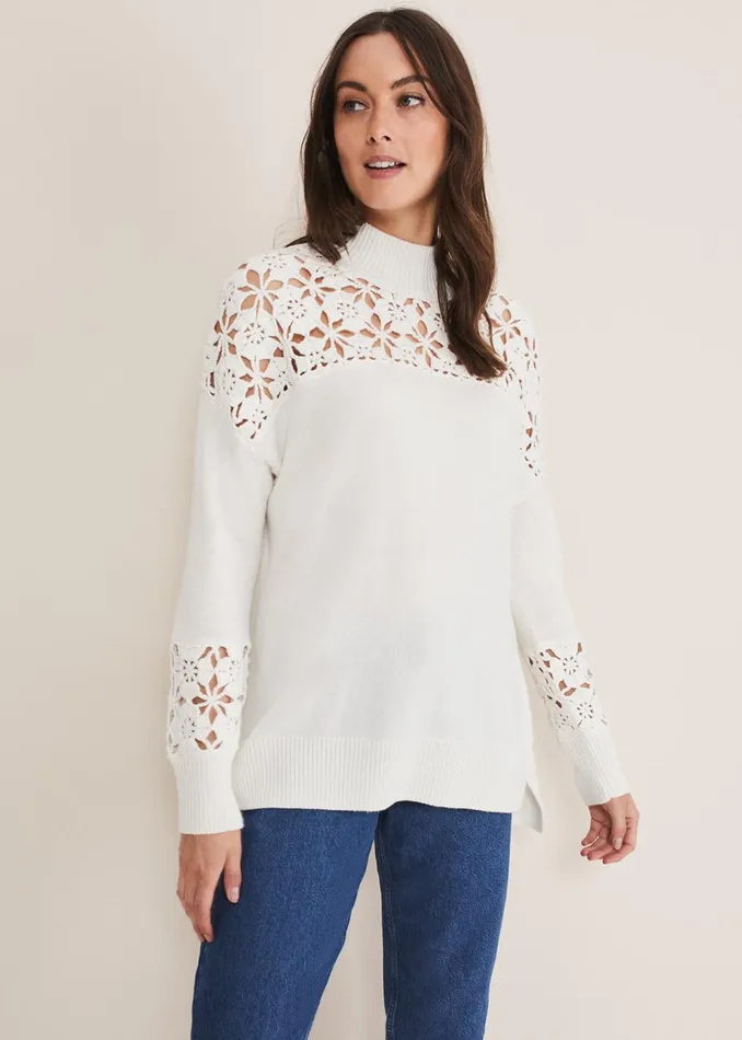 Women Phase Eight Knitwear Adley Crochet Knit Winter White