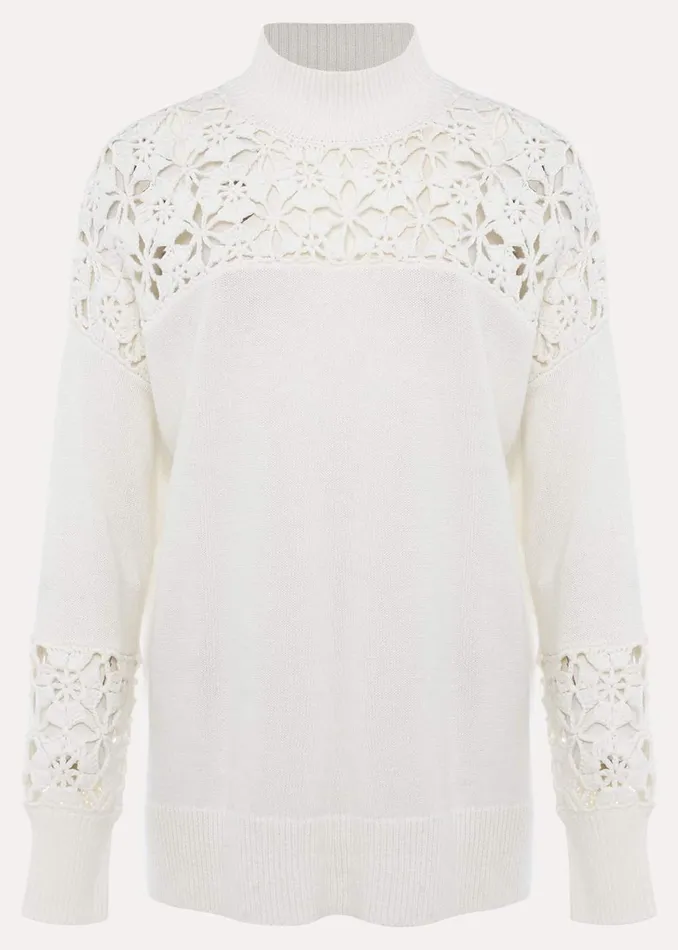Women Phase Eight Knitwear Adley Crochet Knit Winter White