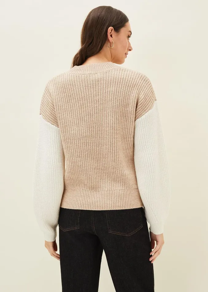 Women Phase Eight Knitwear Adora Colourblock Chunky Jumper Oatmeal