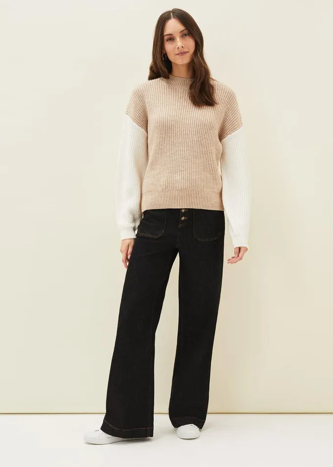 Women Phase Eight Knitwear Adora Colourblock Chunky Jumper Oatmeal