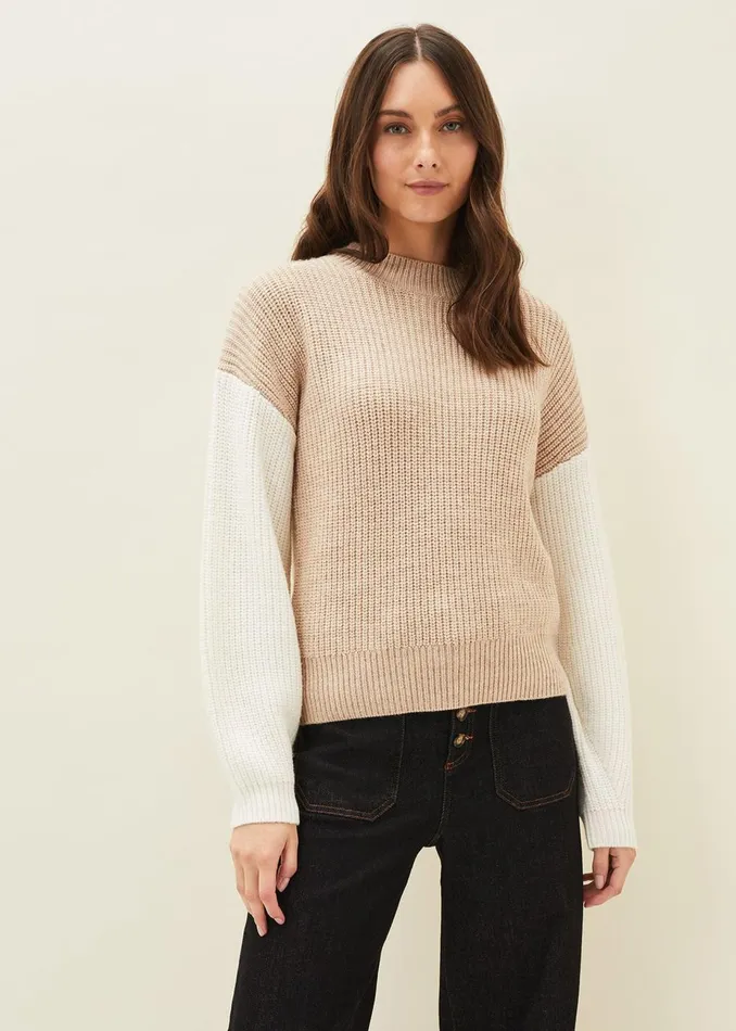 Women Phase Eight Knitwear Adora Colourblock Chunky Jumper Oatmeal