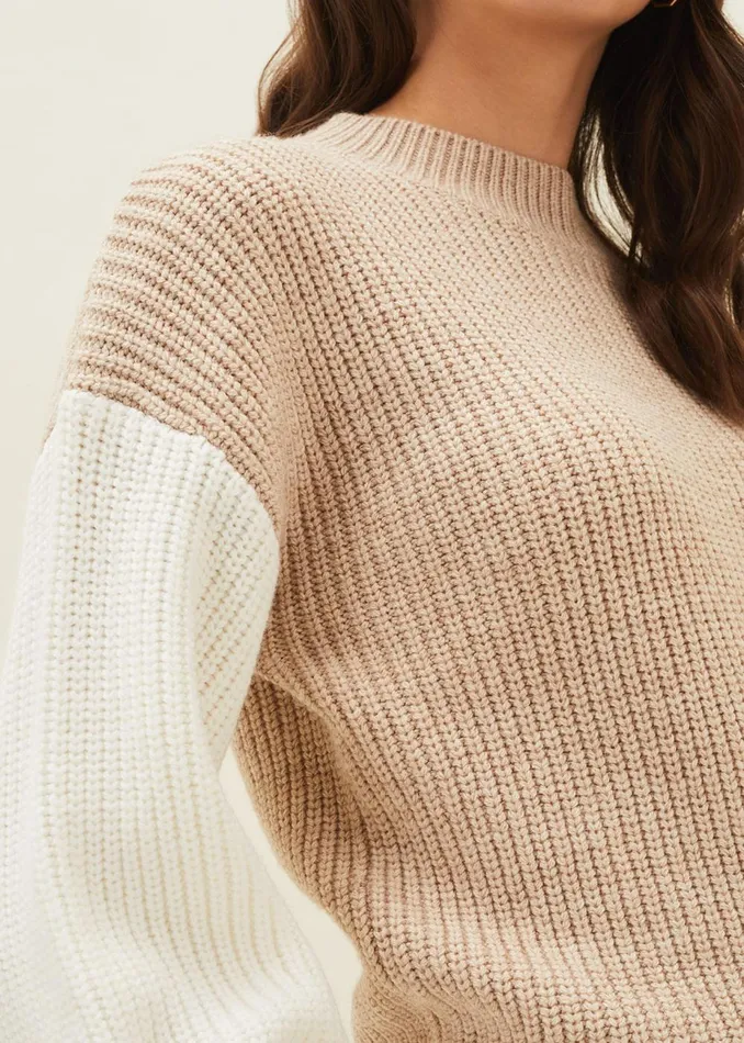 Women Phase Eight Knitwear Adora Colourblock Chunky Jumper Oatmeal
