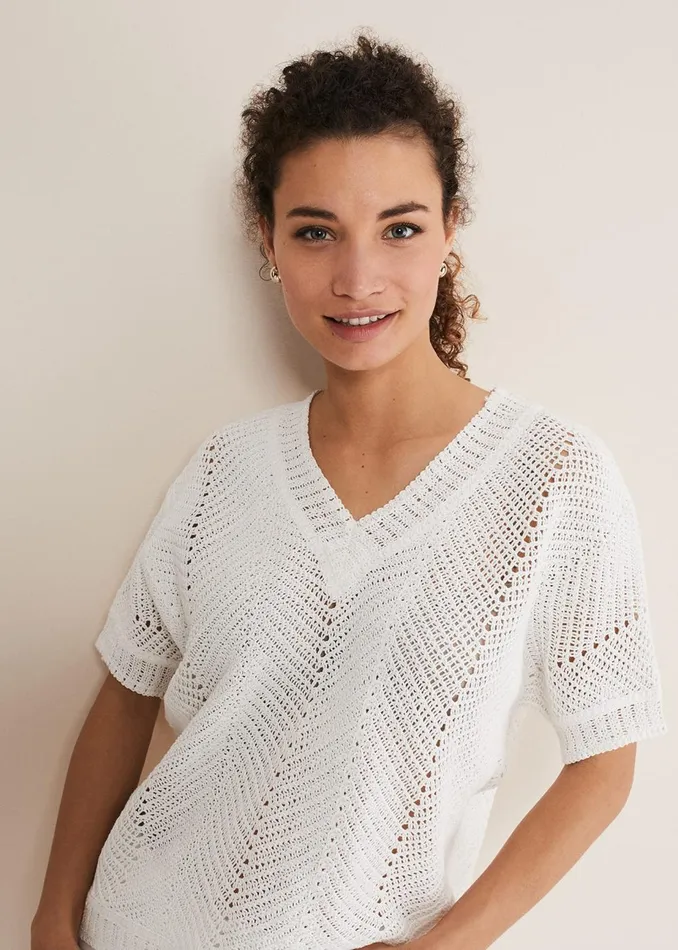 Women Phase Eight Knitwear Avas Crochet Knit Top Ivory