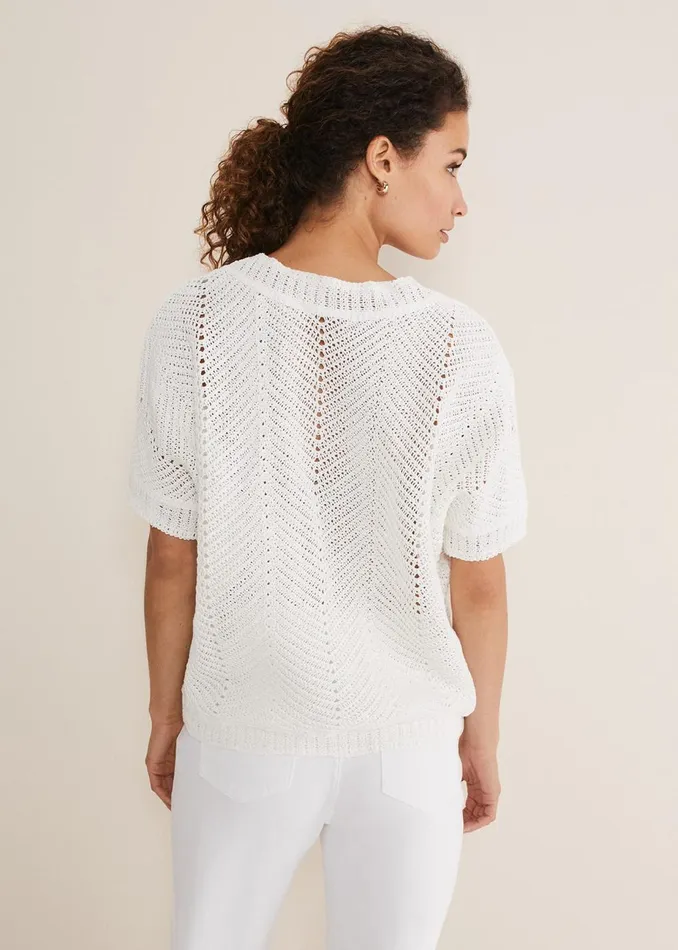 Women Phase Eight Knitwear Avas Crochet Knit Top Ivory