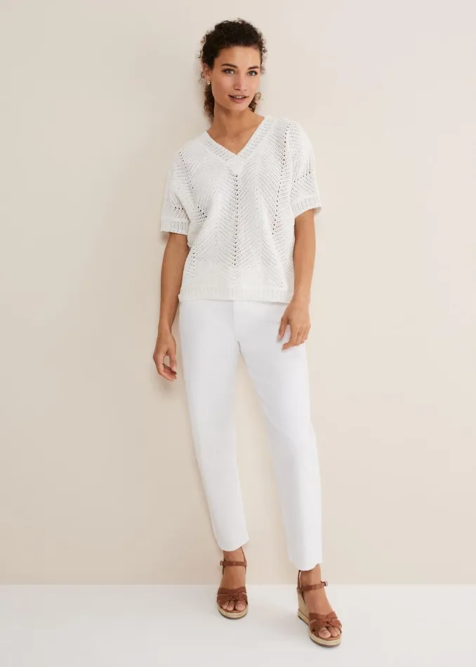 Women Phase Eight Knitwear Avas Crochet Knit Top Ivory